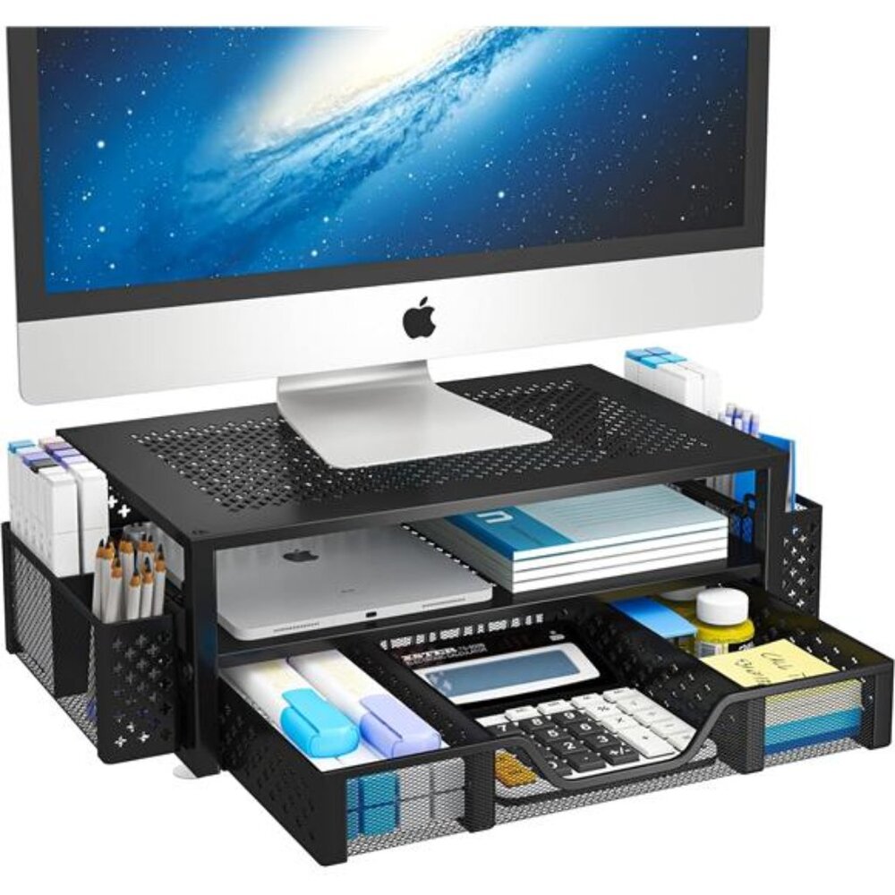 2 Tier Metal Monitor Stand Monitor riser and Computer Desk Organizer
